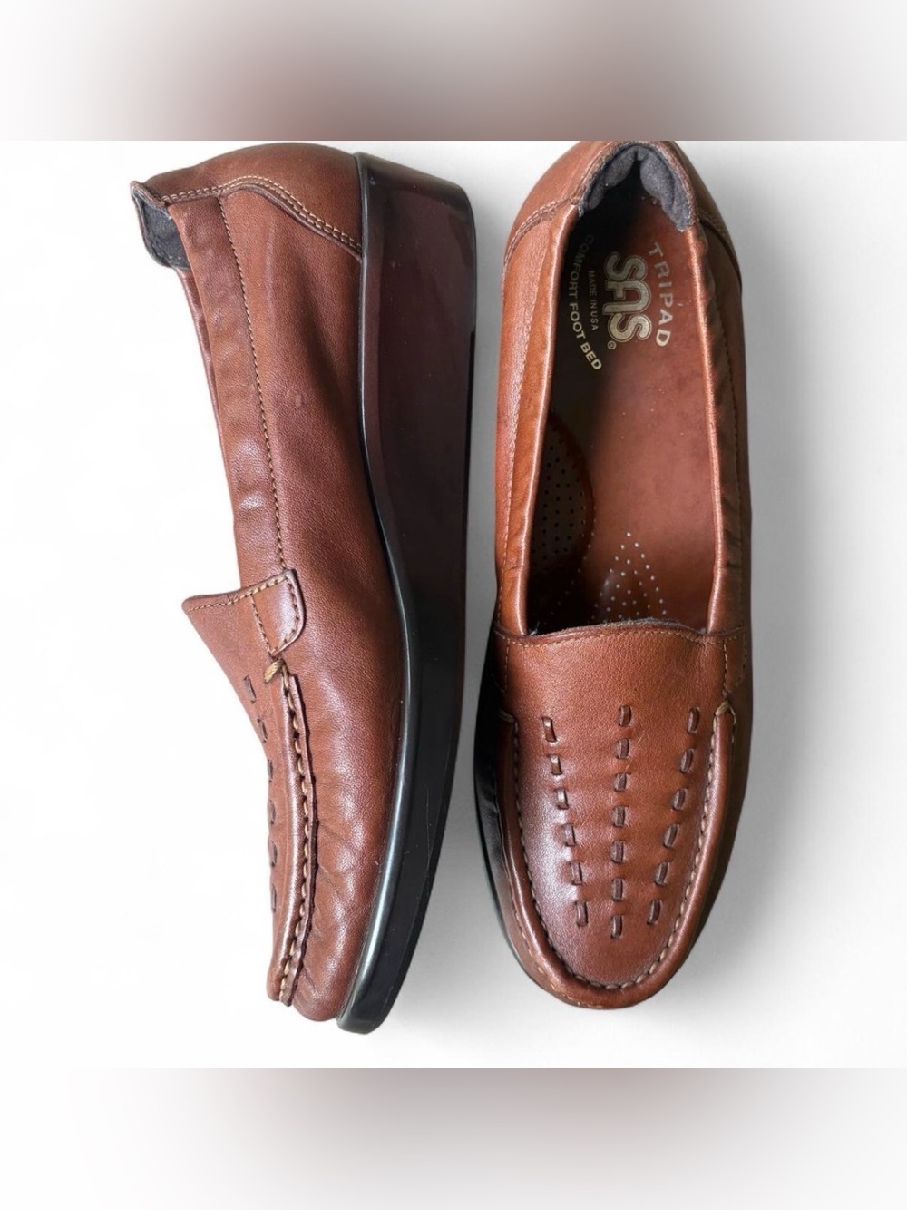 SAS Weave Brown Leather Comfort Loafers Slip-Ons Size 7.5